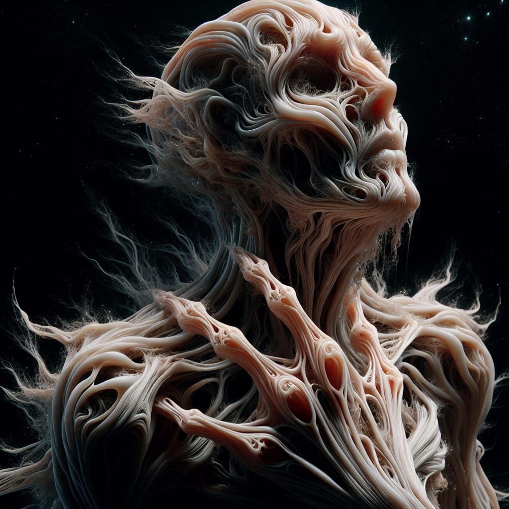 Surreal Sculpture of Morphing Tendrils in Cosmic Void