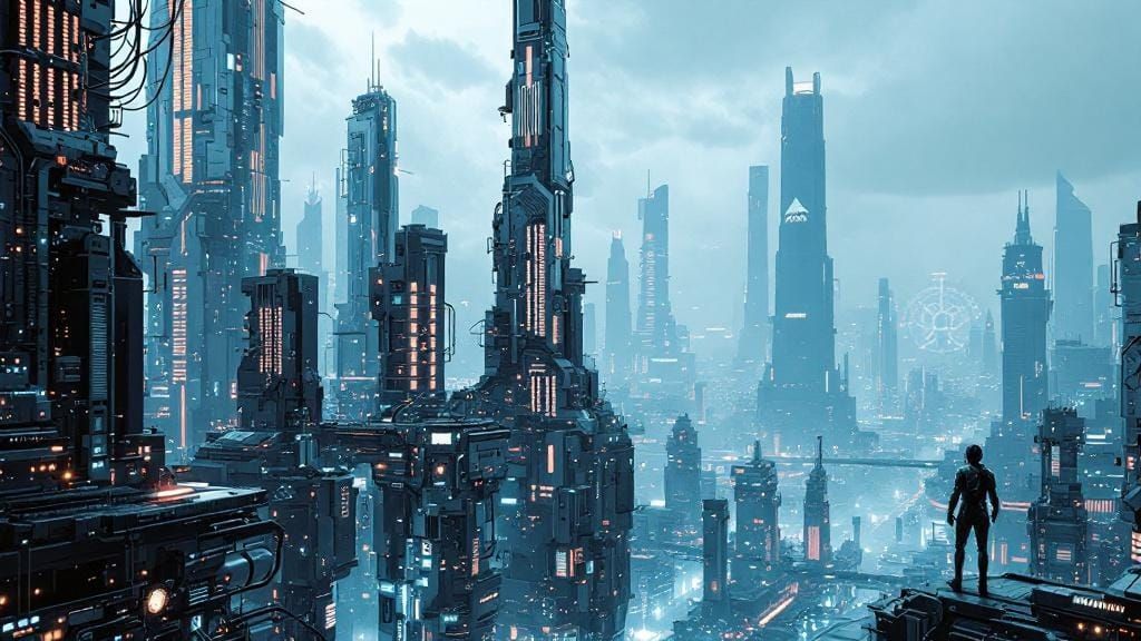 Futuristic Cyberpunk Cityscape with Neon Lights