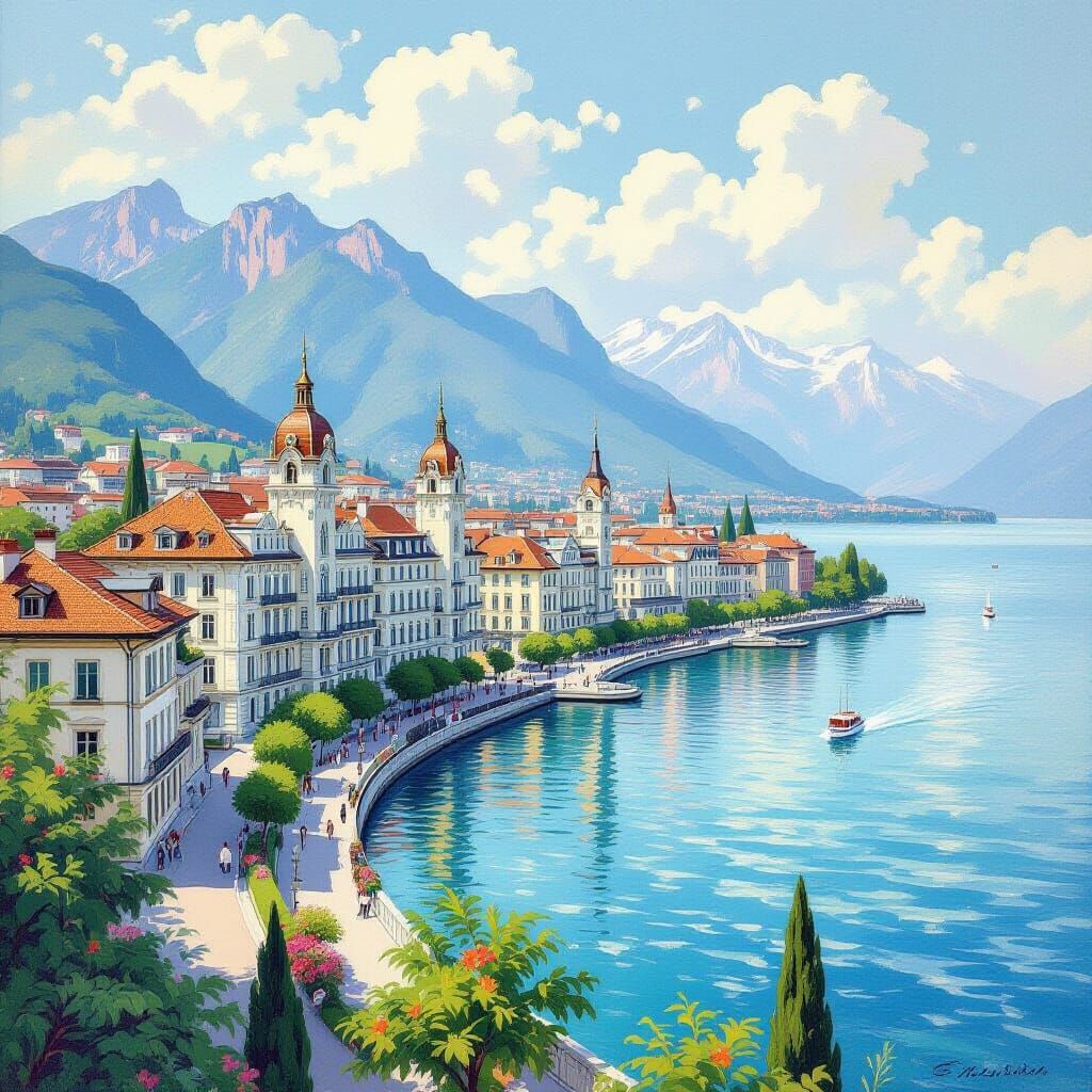 Montreux Belle Epoque Architecture in Pastel Hues