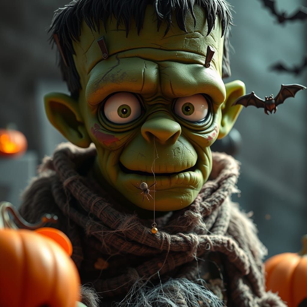 Halloween Frankenstein in Dreamlike Anime Style