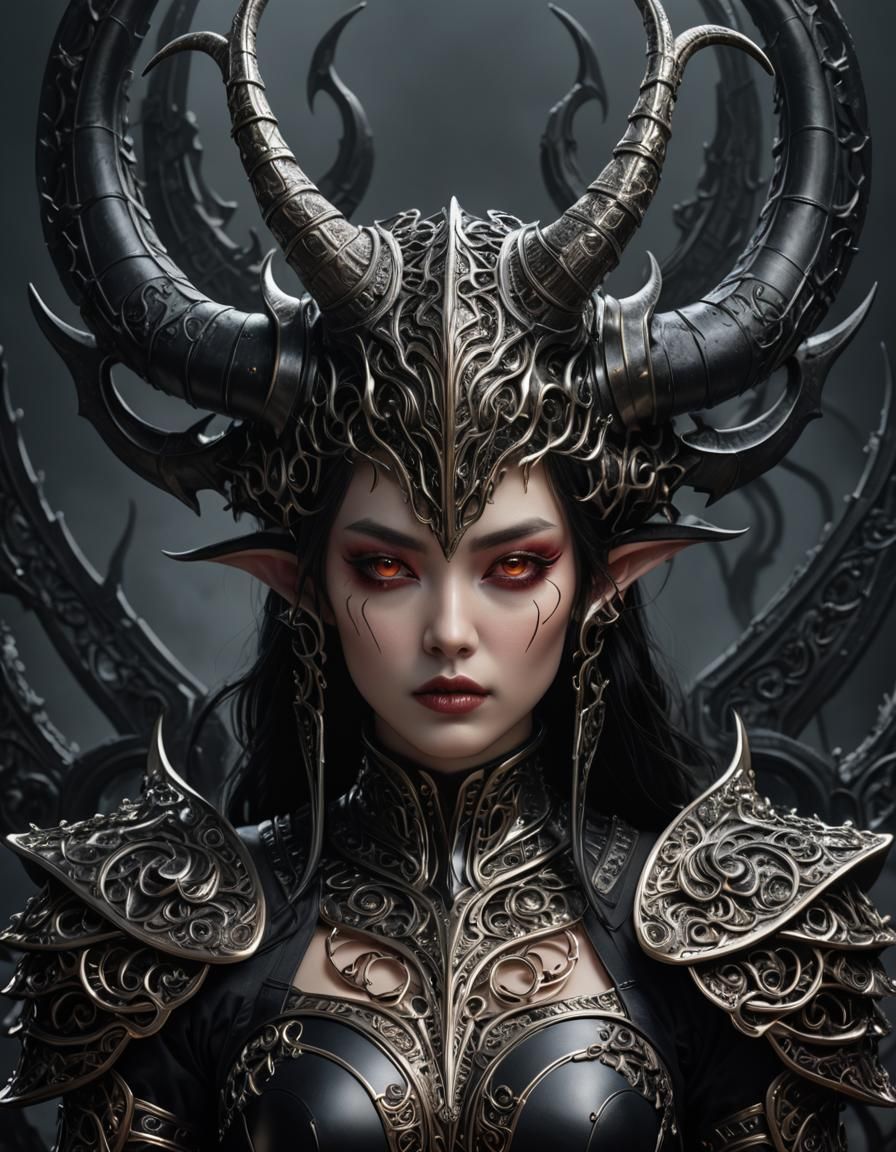 Obsidian Horned Hell Knight in Surrealist Style