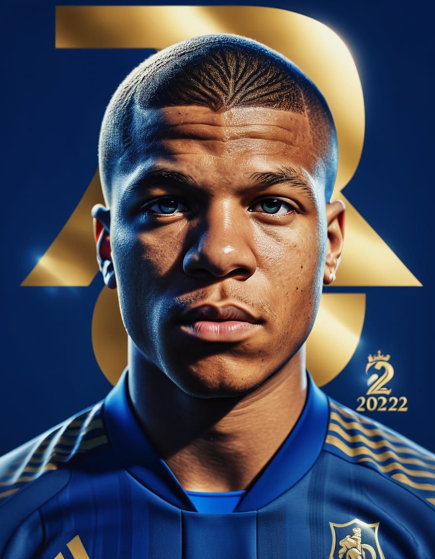 Hyper Realistic Portrait of Kylian Mbappé in France 2022 Kit