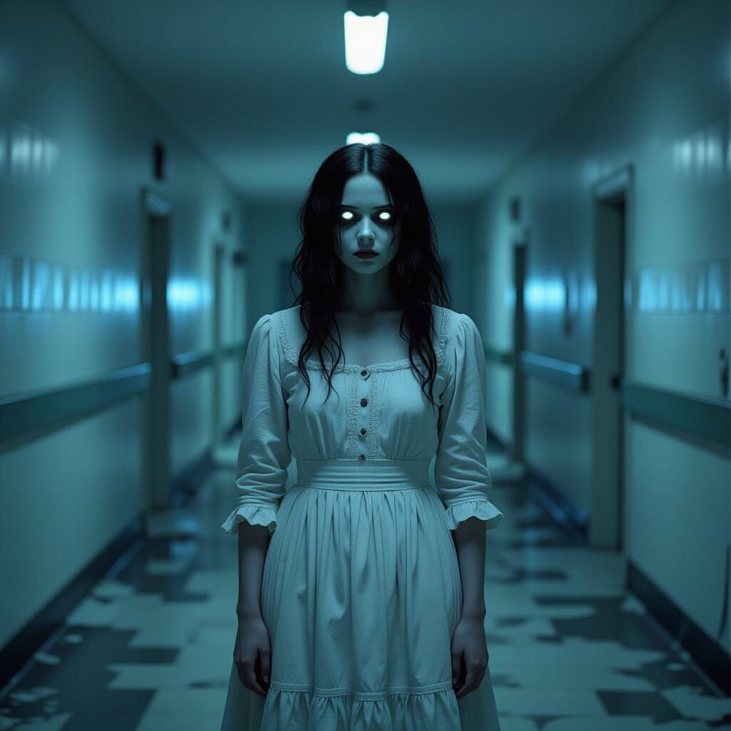 Victorian Ghost Girl in Abandoned Hospital, Cinematic Horror