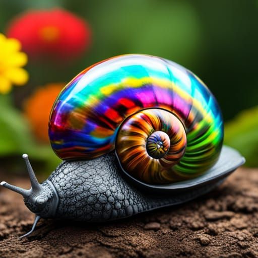 Rainbow Glass Snail in Hyperdetailed Flower Garden
