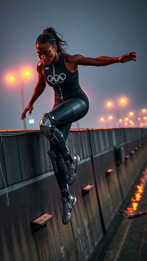 Cyberpunk Athlete Leaps Over Berlin Wall