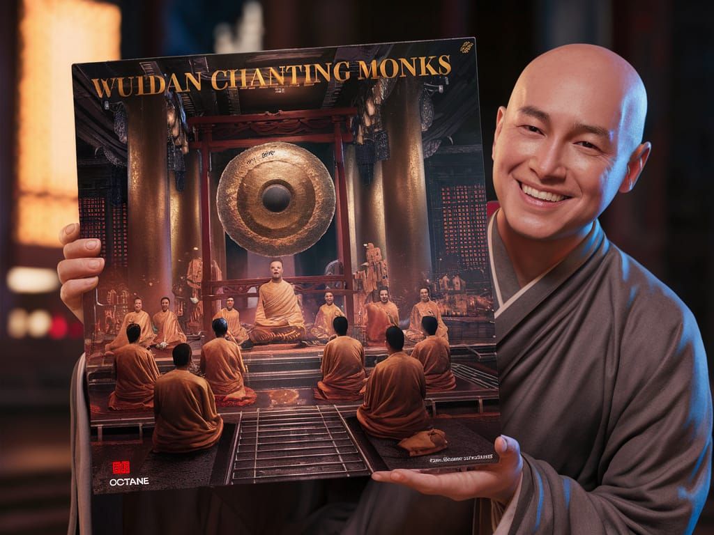 Meditating Monks Record Sleeve in Photorealistic Detail