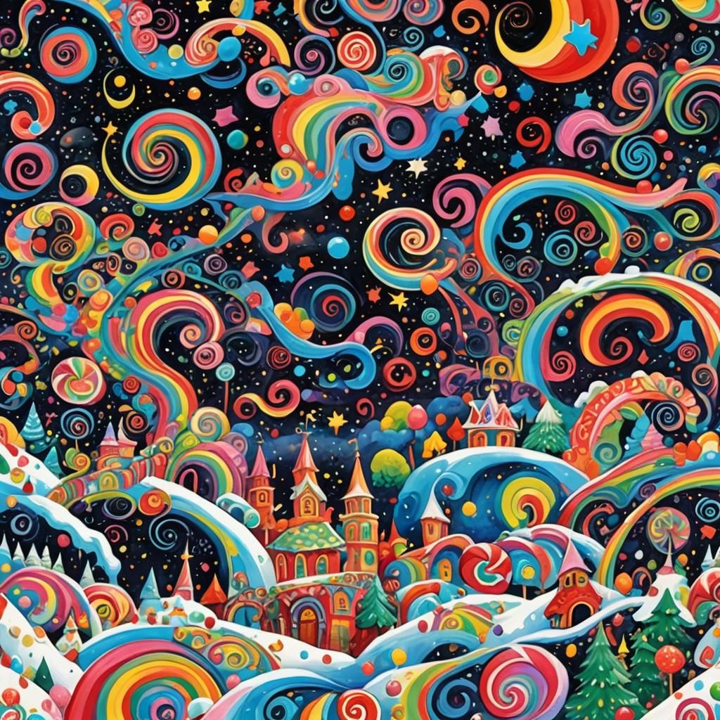 Colorful Candyland Wonderland with Gouache Swirls