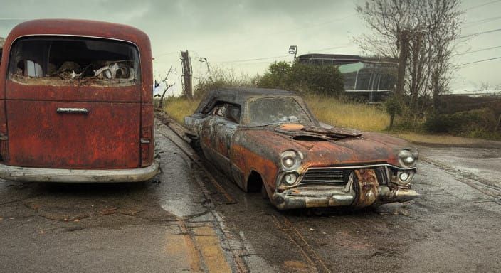 Abandoned Wagon in Deserted Landscape