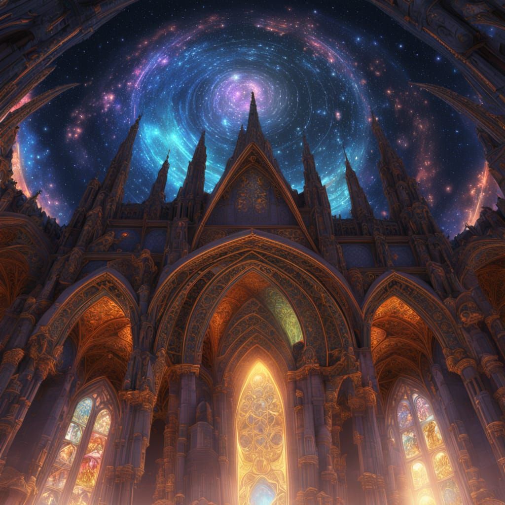 Celestial Architect Designs Starlight Cathedral: Digital Art