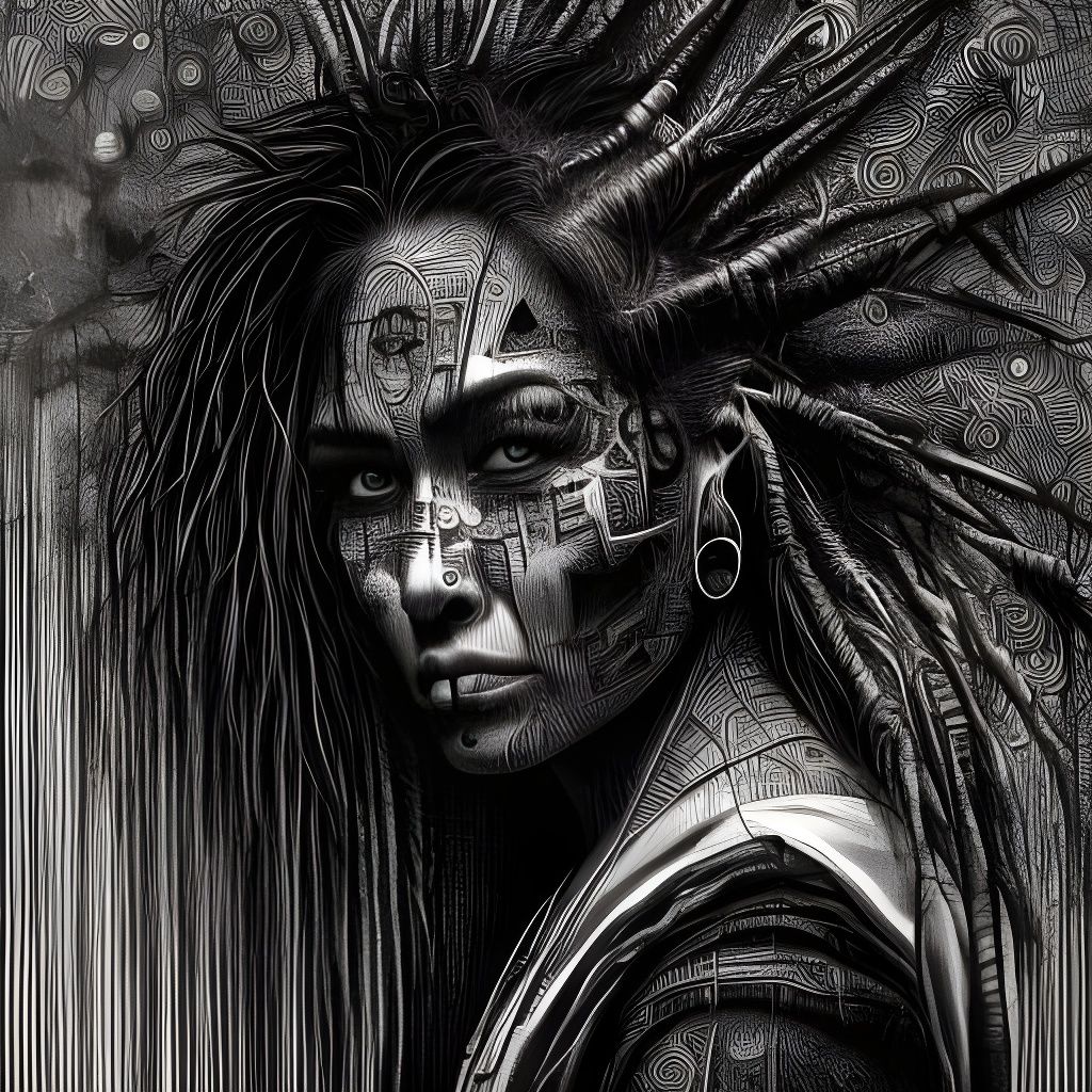 Detailed Charcoal Portrait of Indigenous Woman