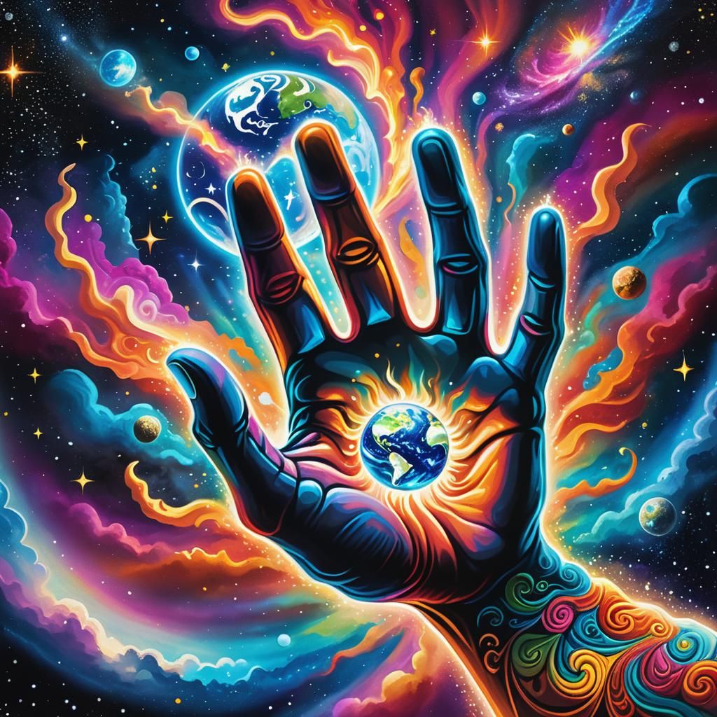 God's Hand Protects Earth: Cosmic Visionary Art