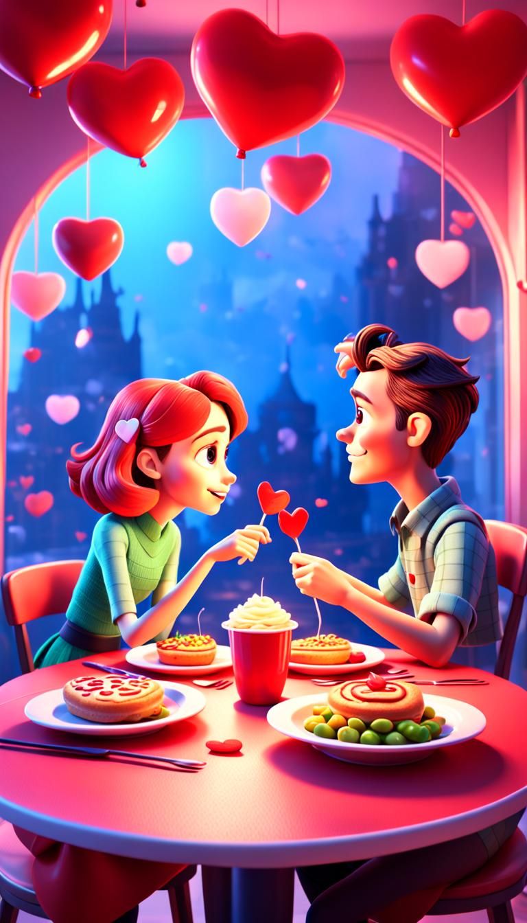 Romantic Valentine's Meal in 3D Digital Art