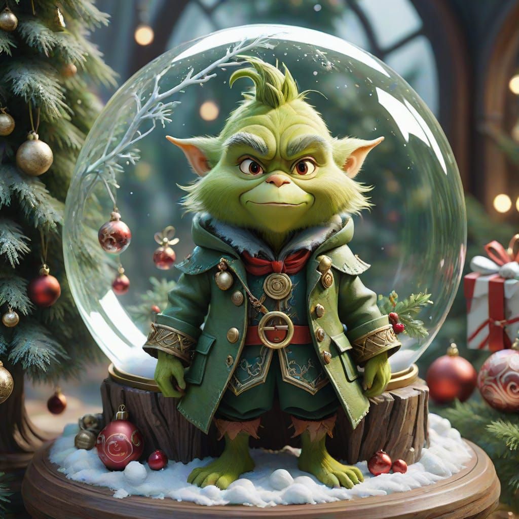 Whimsical Christmas Scene with Grinch in Lavish Setting