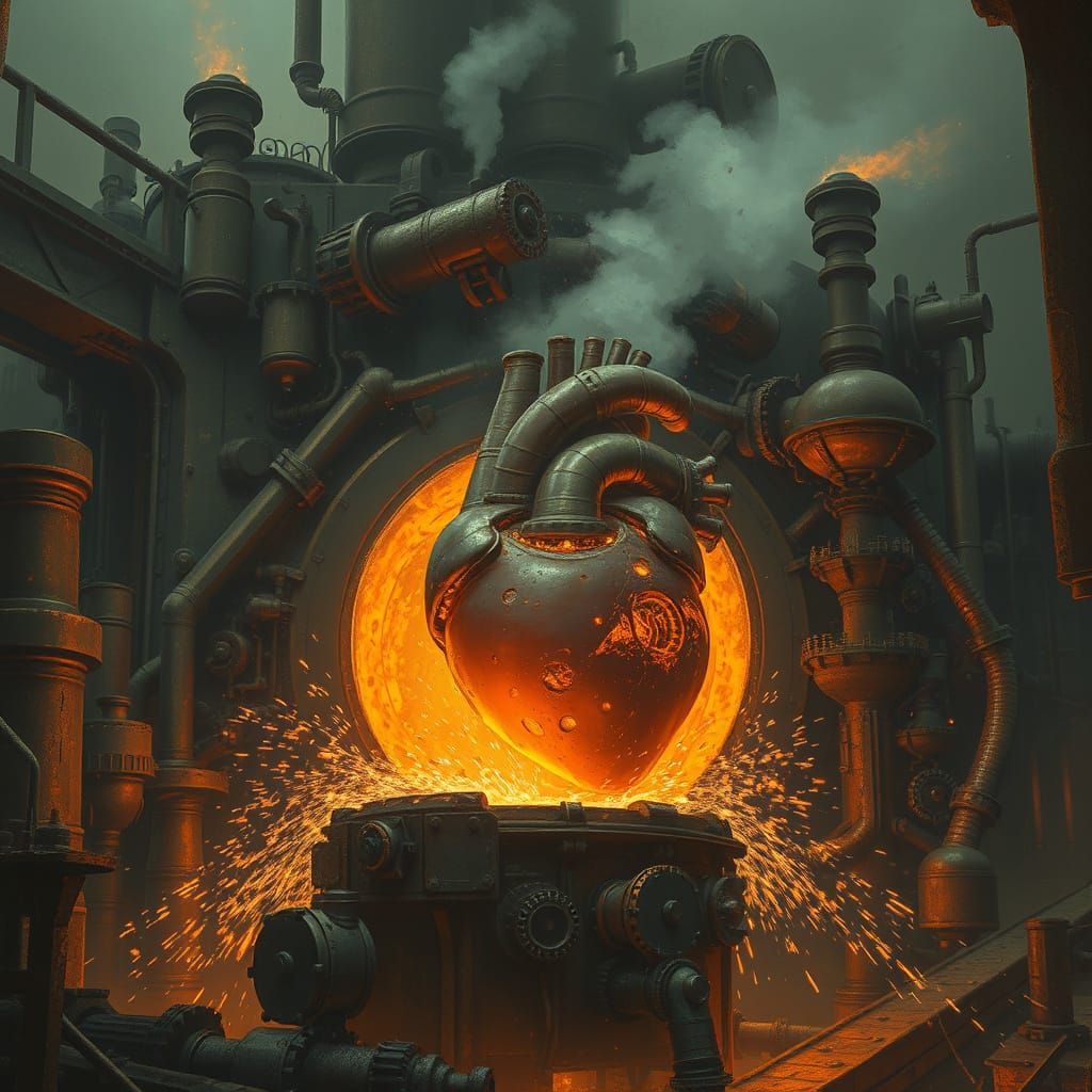 Colossal Steampunk Forge Illuminates Mechanical Heart