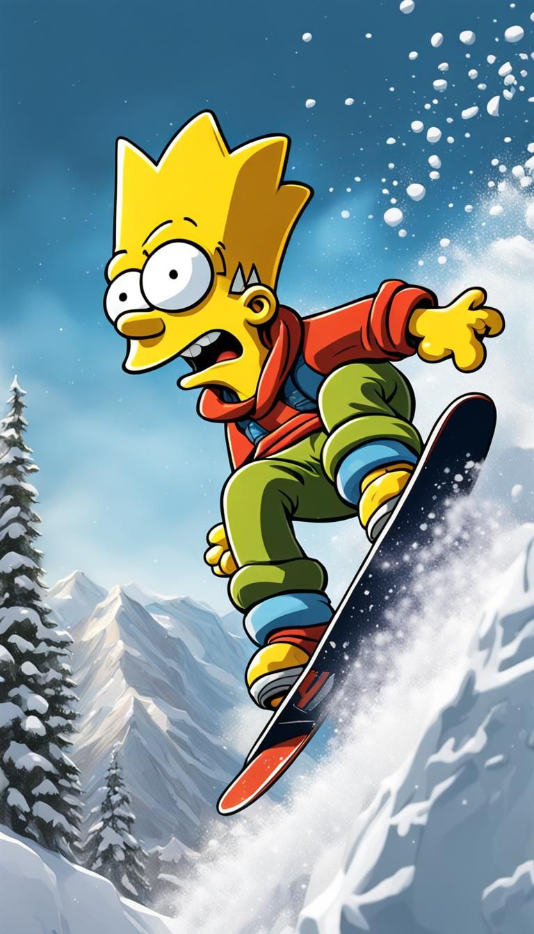 Bart Simpson Snowboarding Cliff Jump: Hyperrealistic Splash ...