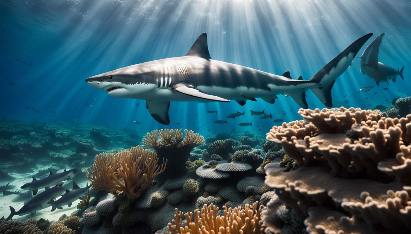 Great White Shark in Coral Reef, Professional Photography