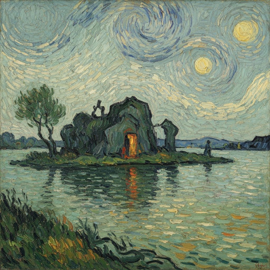 Island of the Dead in Van Gogh Impasto Style