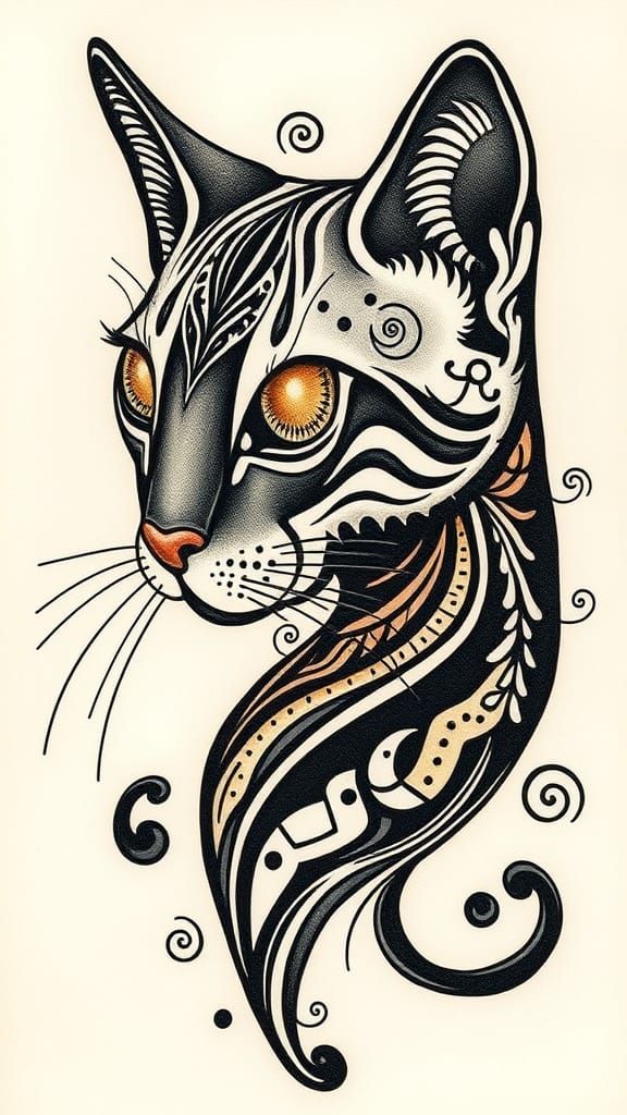 Tattoo depicting beautiful cat

African art
aboriginal art
t...