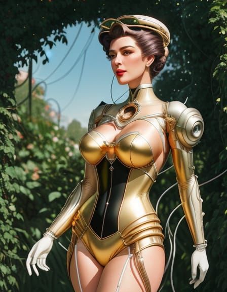 Art Nouveau Gynoid Among Cables and Vines