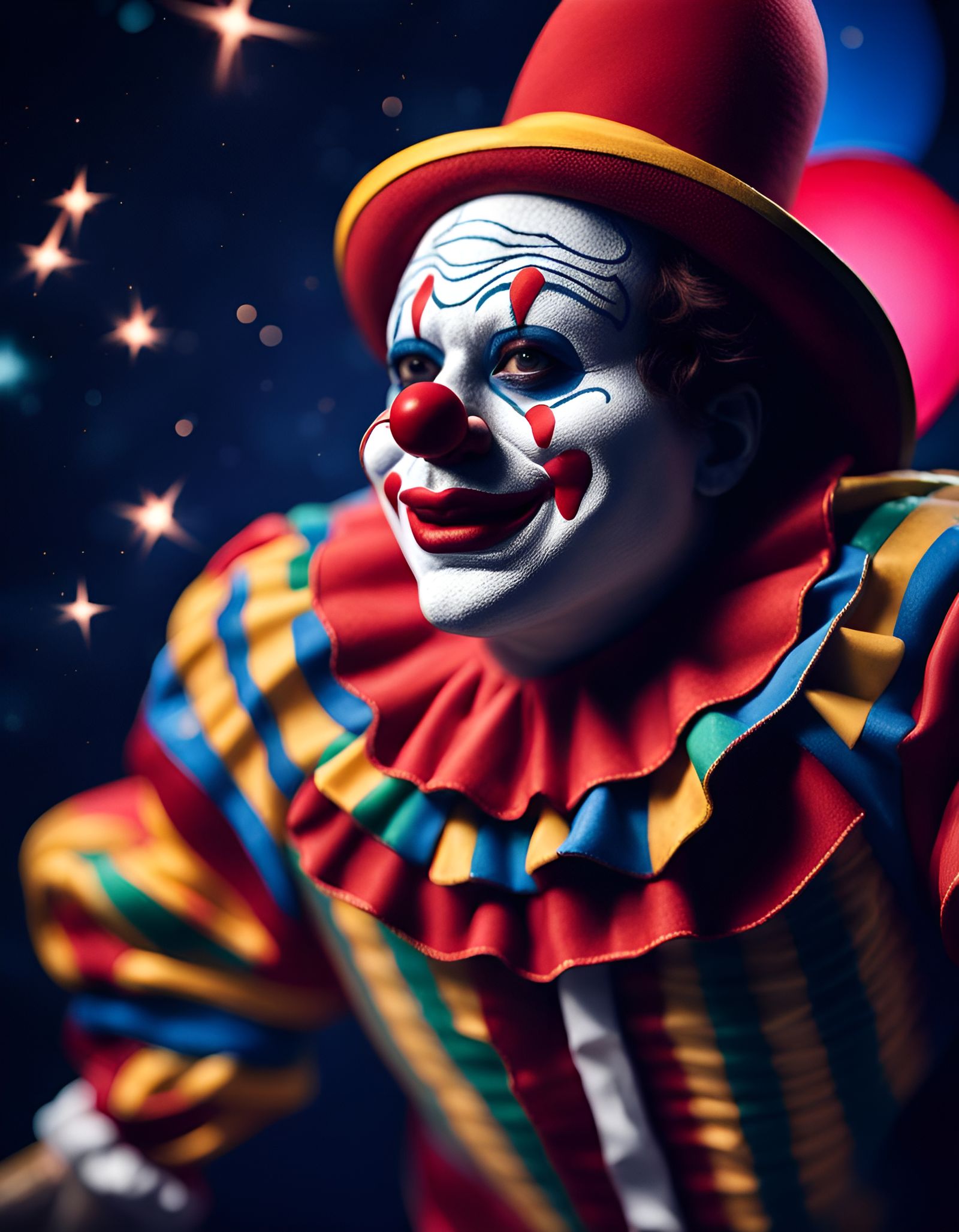 Sinister Mexican Clown Gliding Among the Stars