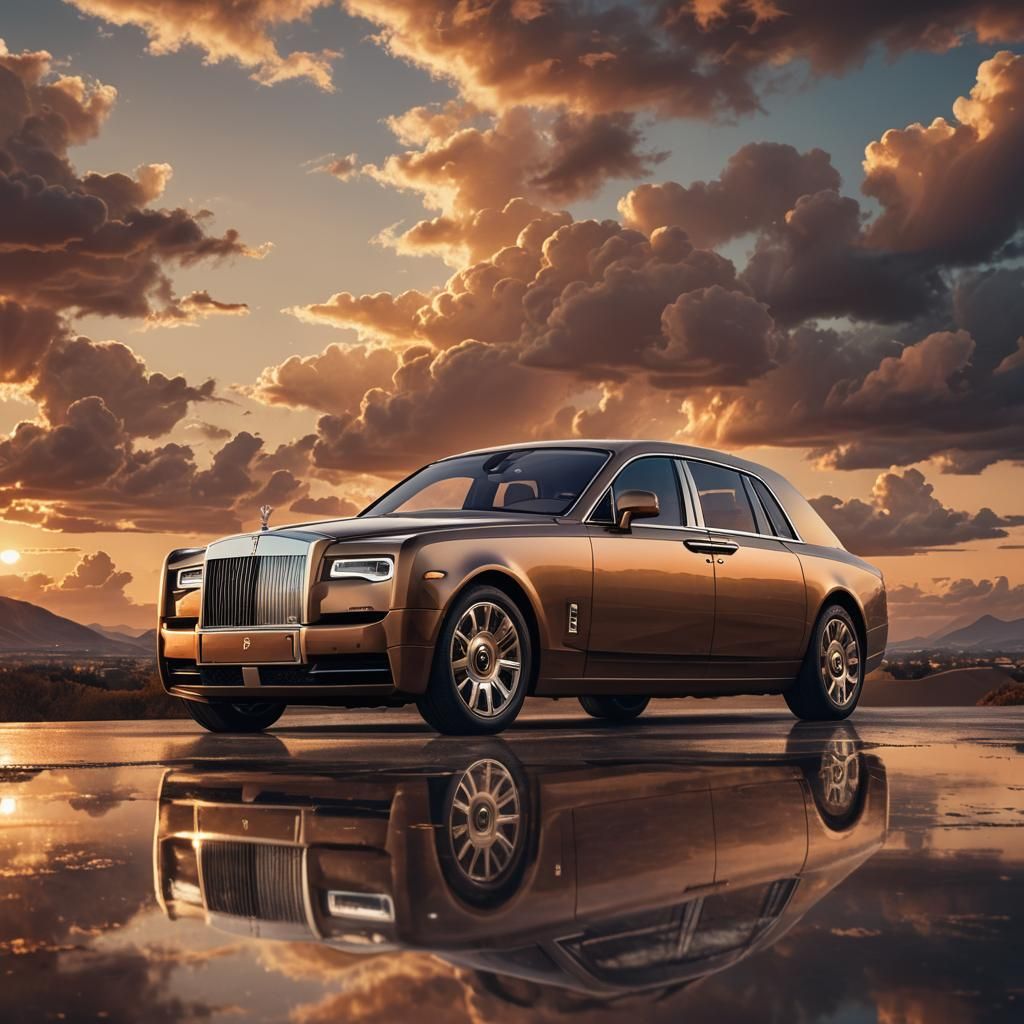 Bronze Rolls Royce Phantom at Sunset: Fantasy Concept Art