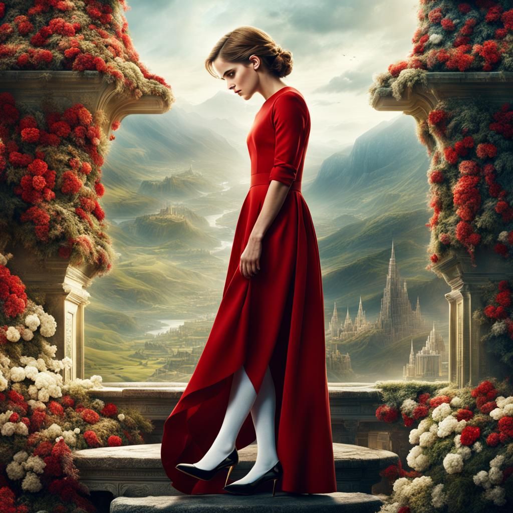 Emma Watson in Red Dress: Digital Matte Painting