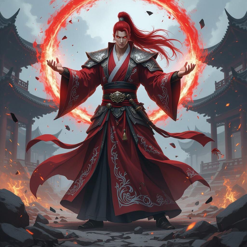 Heaven-Slaying Palm in War-Torn Temple: Digital Painting