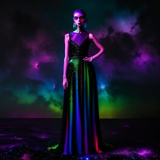 Glow-in-the-Dark Formal Dress in Vibrant Maximalist Style