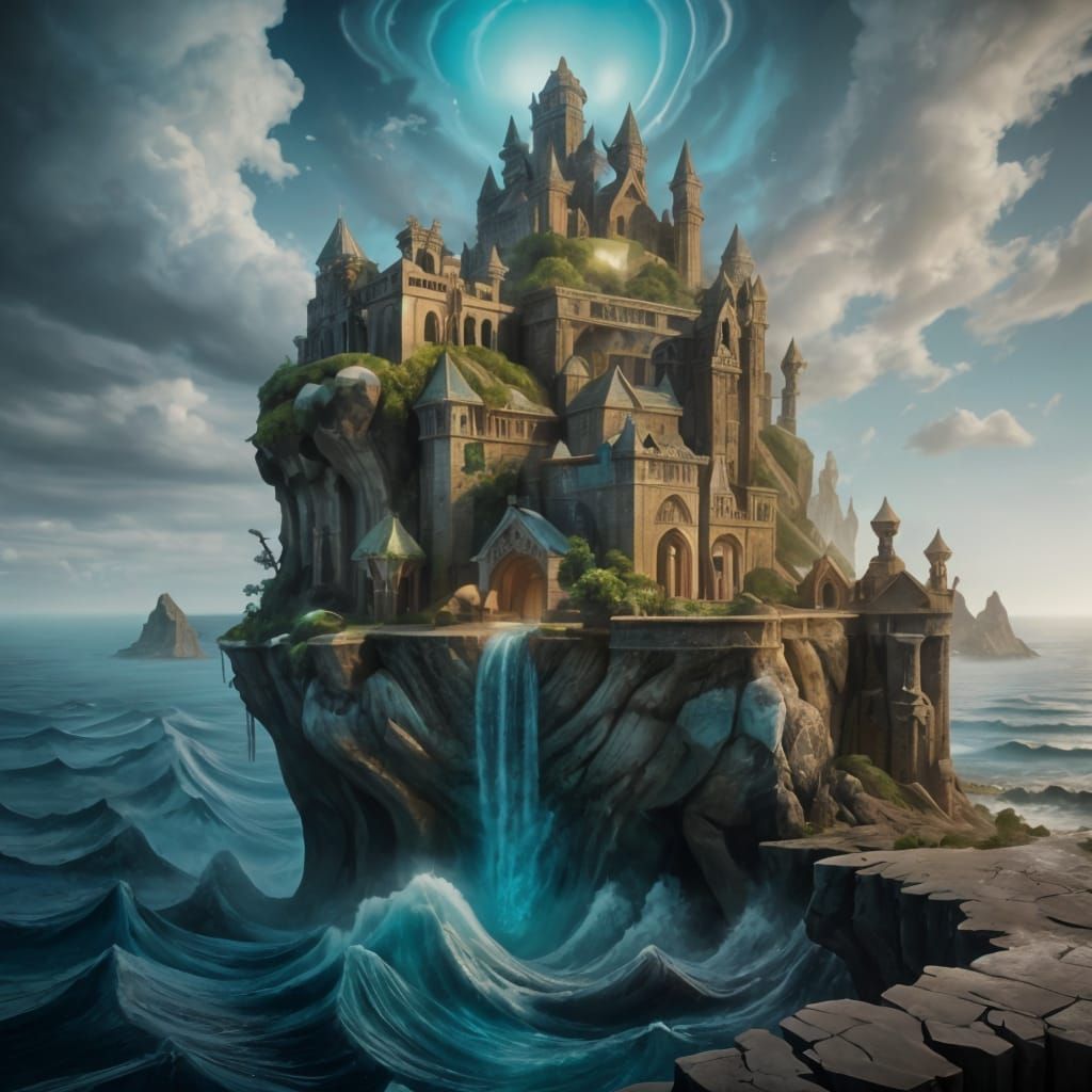 Ocean Cliff Village in Magical Realism Style