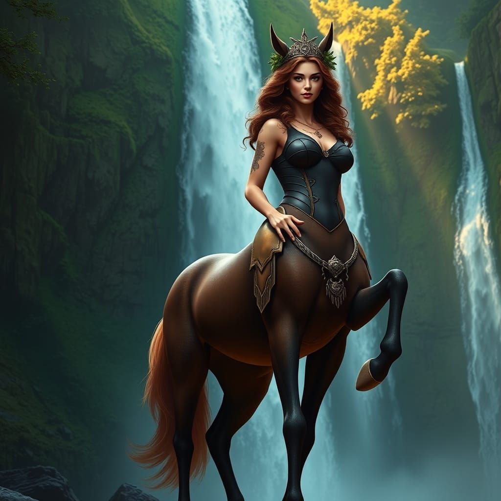 Female Centaur at Waterfall: Fantasy Concept Art