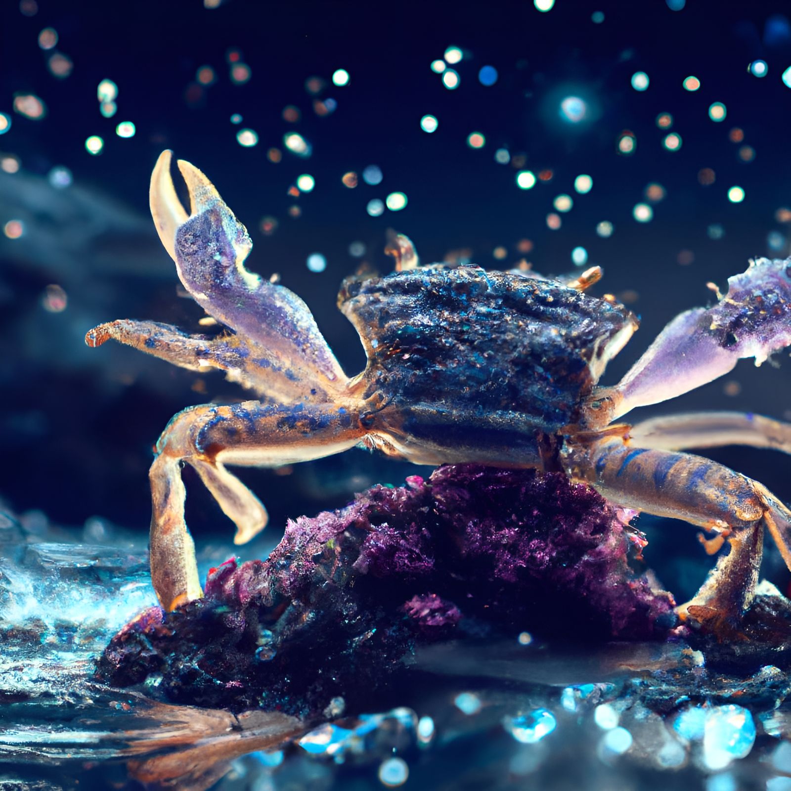 Cosmic Crab on Ocean Rock: Hyperrealistic Earth Art