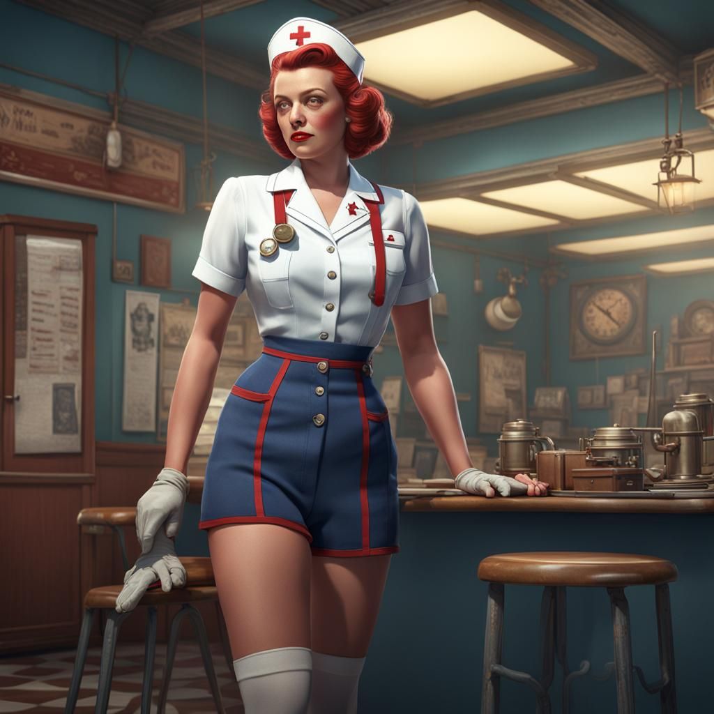 1940s Curvy Nurse in Detailed Matte Painting