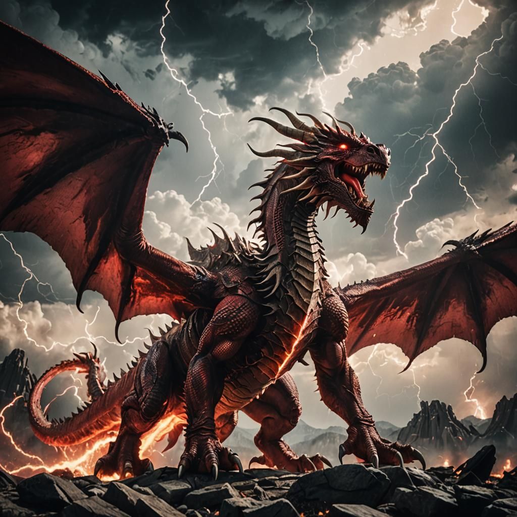 Epic Red and White Dragon Unleashes Lightning