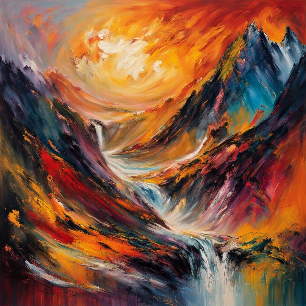 Abstract Expressionism: Mountain Summit at Sunrise