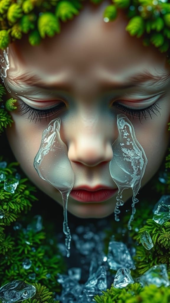 Poignant Avatar Child with Waterfalls and Moss