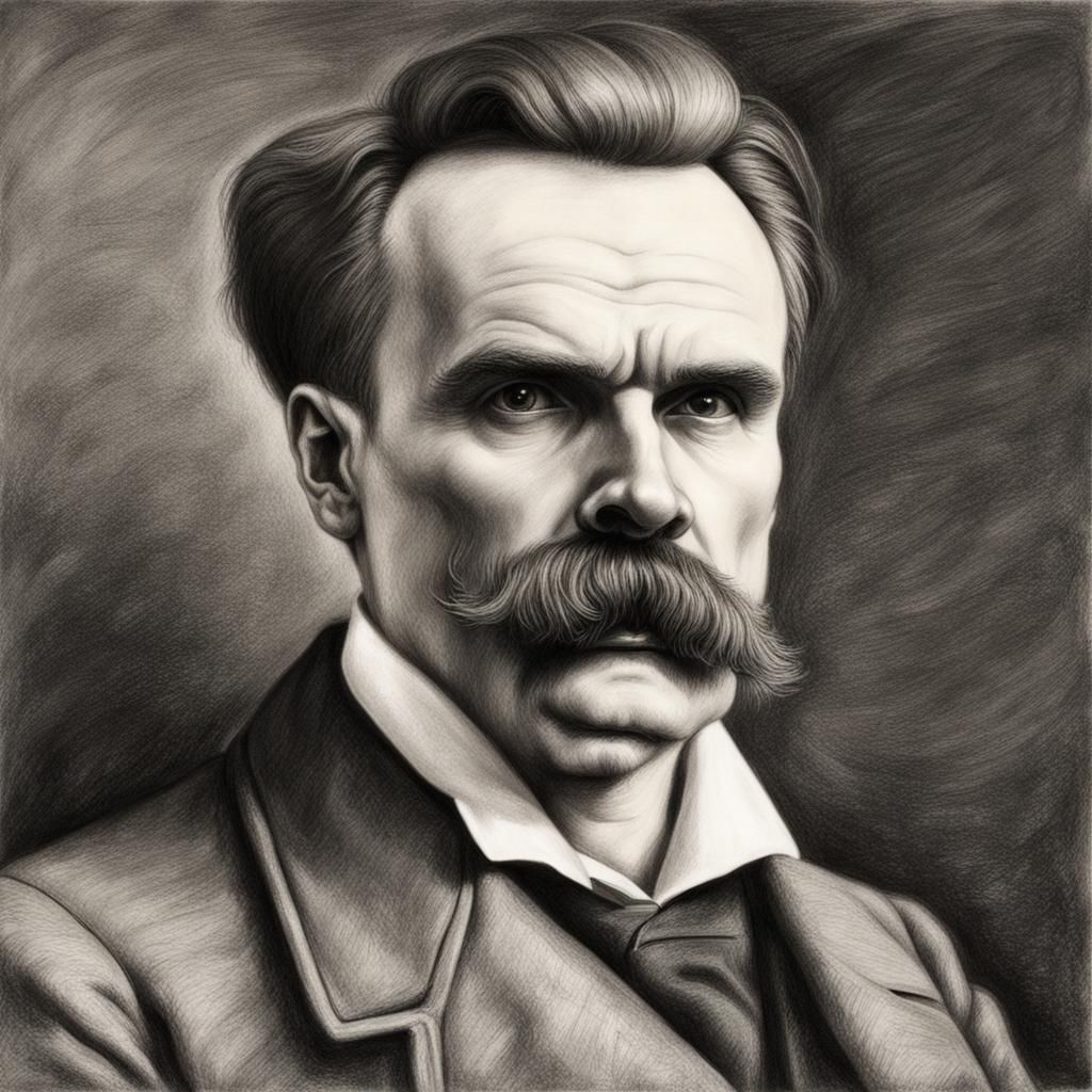 Detailed Charcoal Portrait of Friedrich Nietzsche