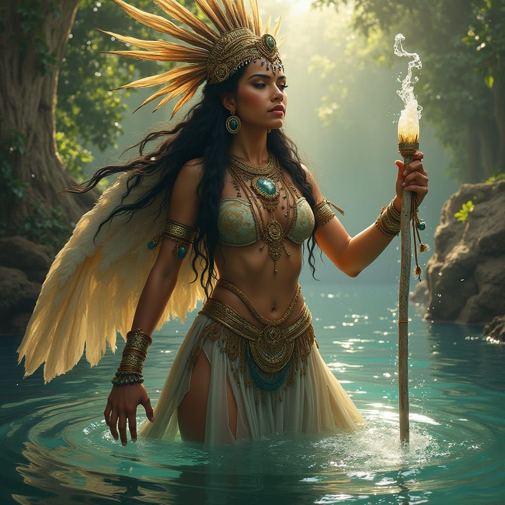 Chalchiuhtlicue: Aztec Water Goddess Digital Art