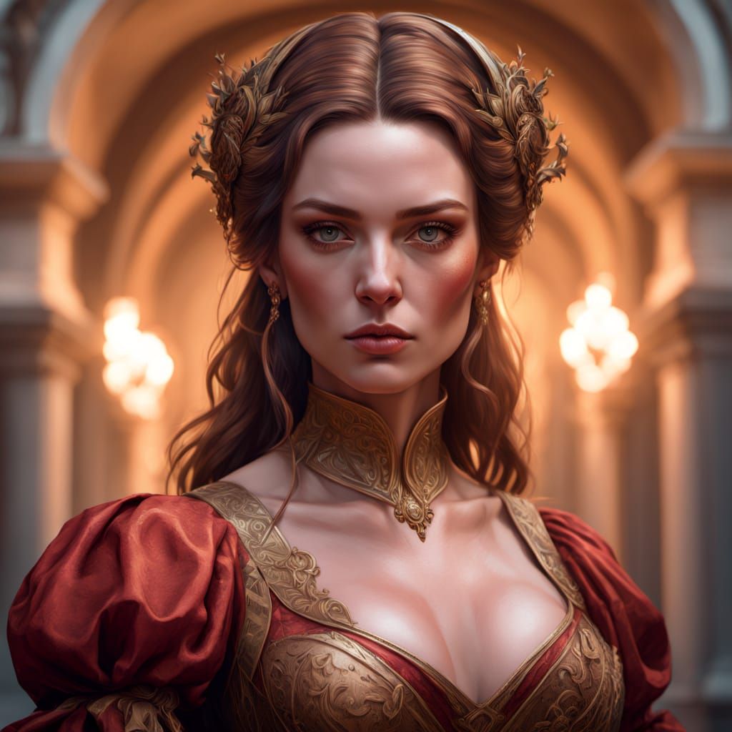 Venetian Courtesan in Rich Gown, Renaissance Oil Painting