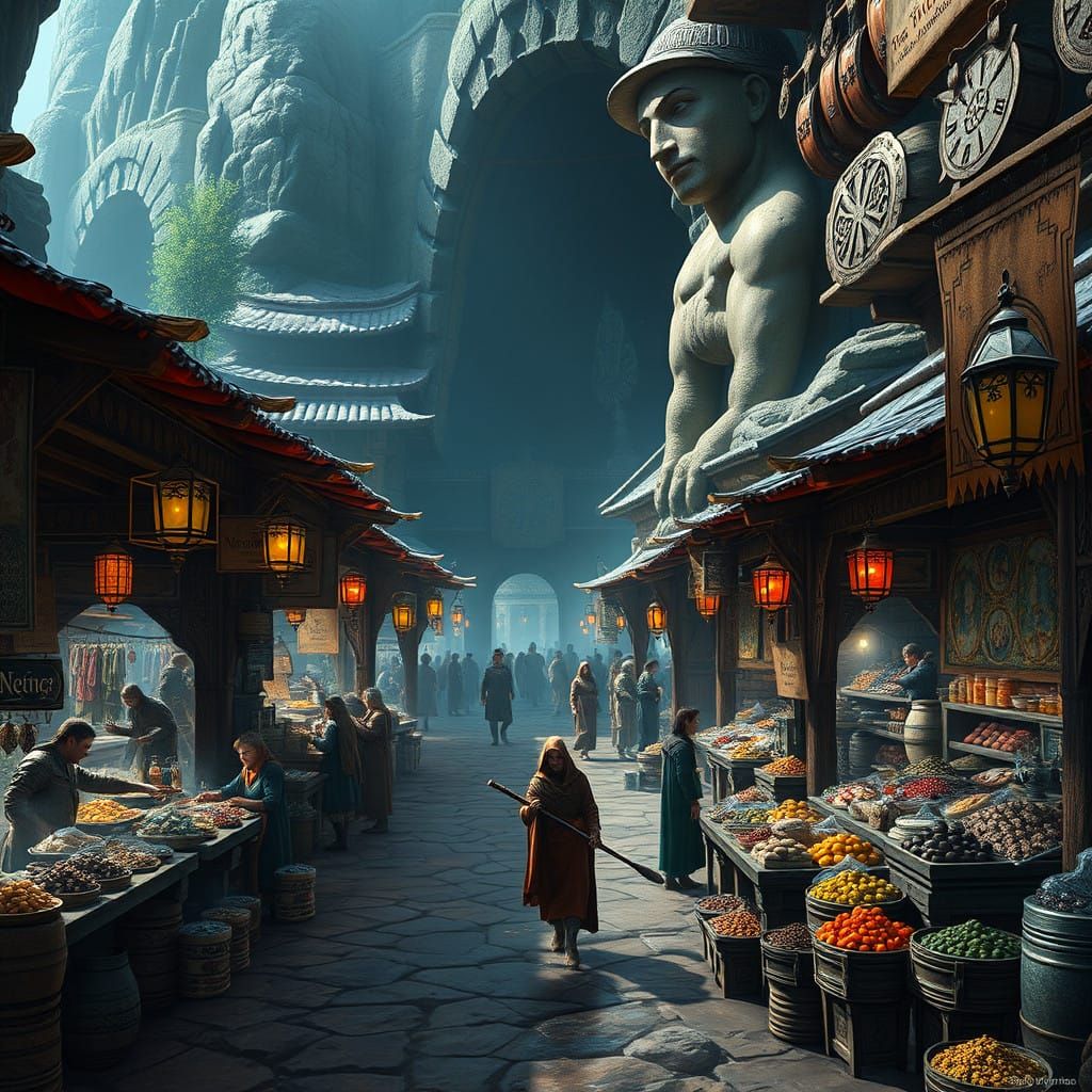 Vibrant Redoran Refuge Market Square in Fantasy Style