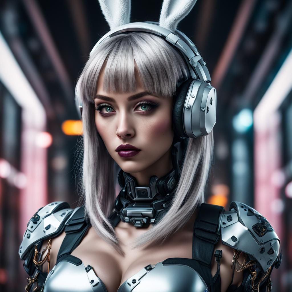 Cyberpunk Bunny Girl: Hyperrealistic 64MP Portrait