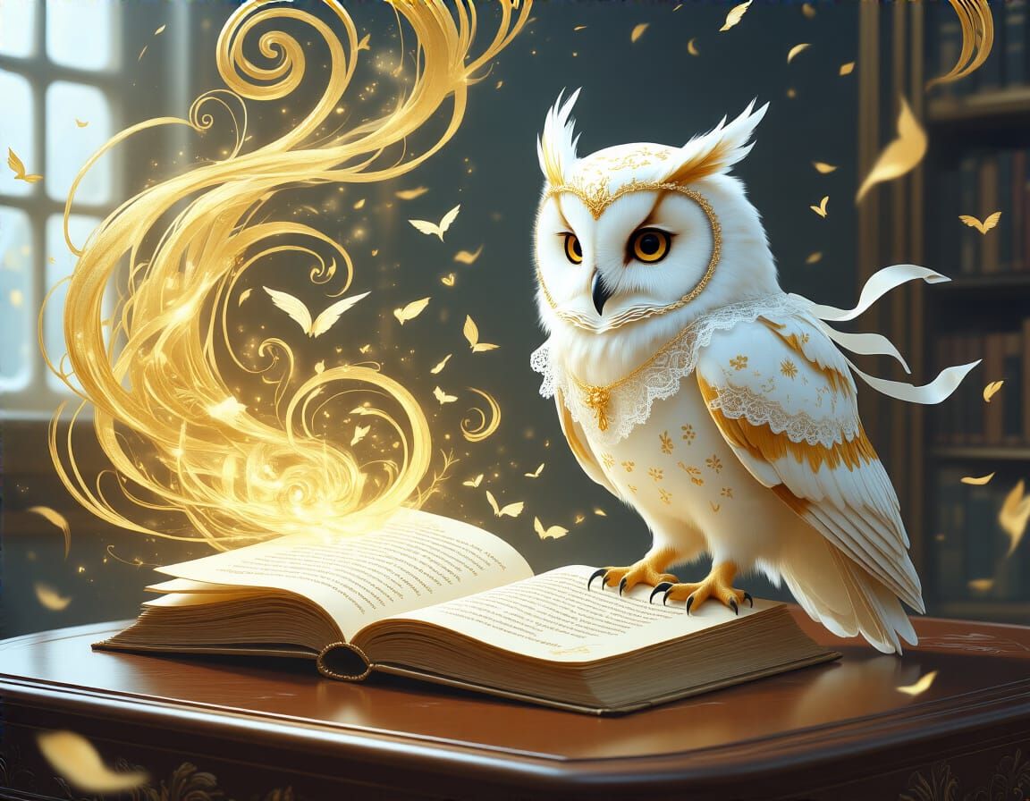 Golden Owl Instructor in Ethereal Digital Art Style