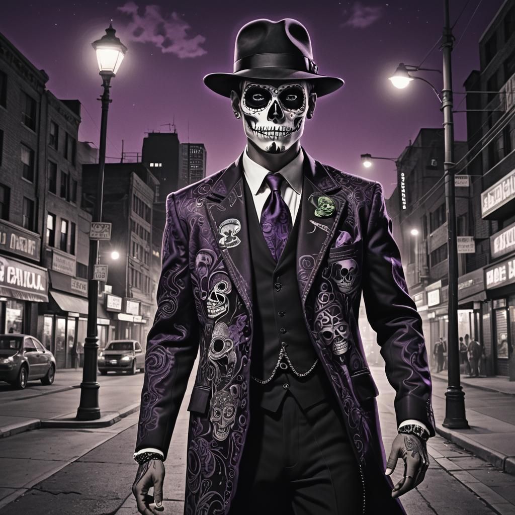 Noir Zoot Suiter Sugar Skull Matte Painting