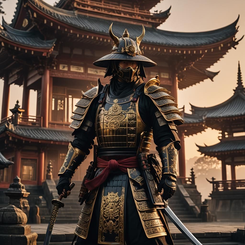 Samurai Bounty Hunter with Katana in Silkpunk Style