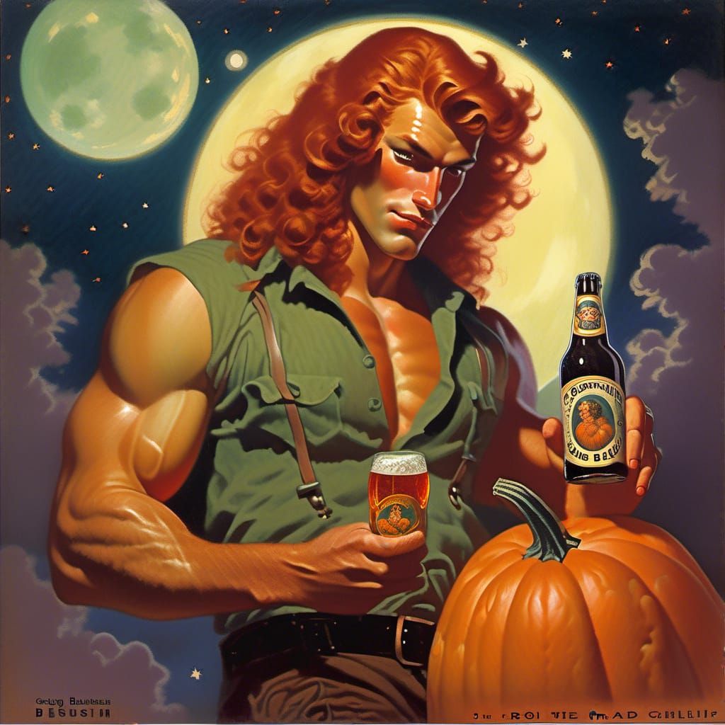Vintage Pumpkin Beer Ad Featuring Handsome Pin-Up