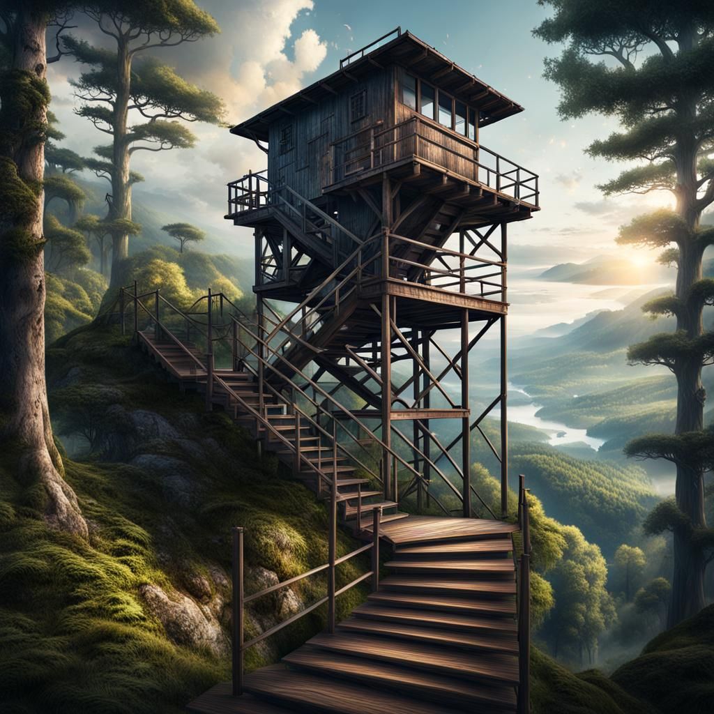 Wood and Metal Lookout Tower Overlooking Valley