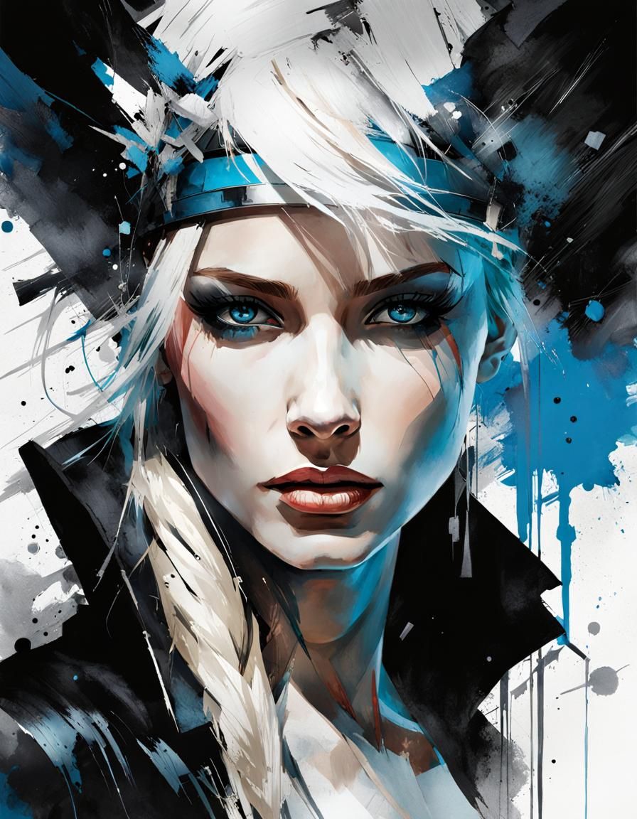 Portrait of Norse Goddess in Digital Splash Art