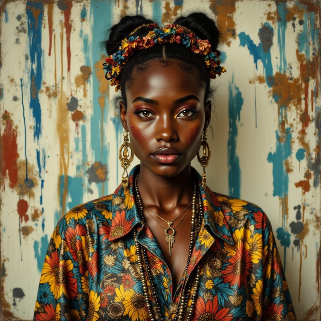 Vibrant Full Body Portrait with Egyptian Patterns