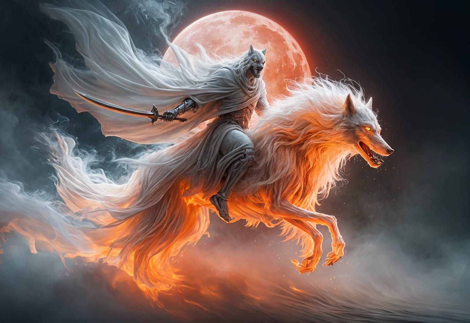 Ghostly Demon Rider on Skeletal Wolf