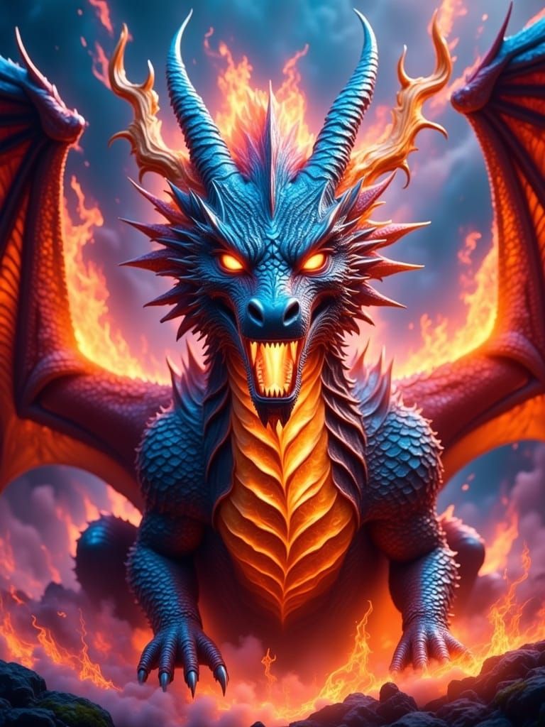 Majestic Cosmic Dragon Unleashes Vibrant Flames