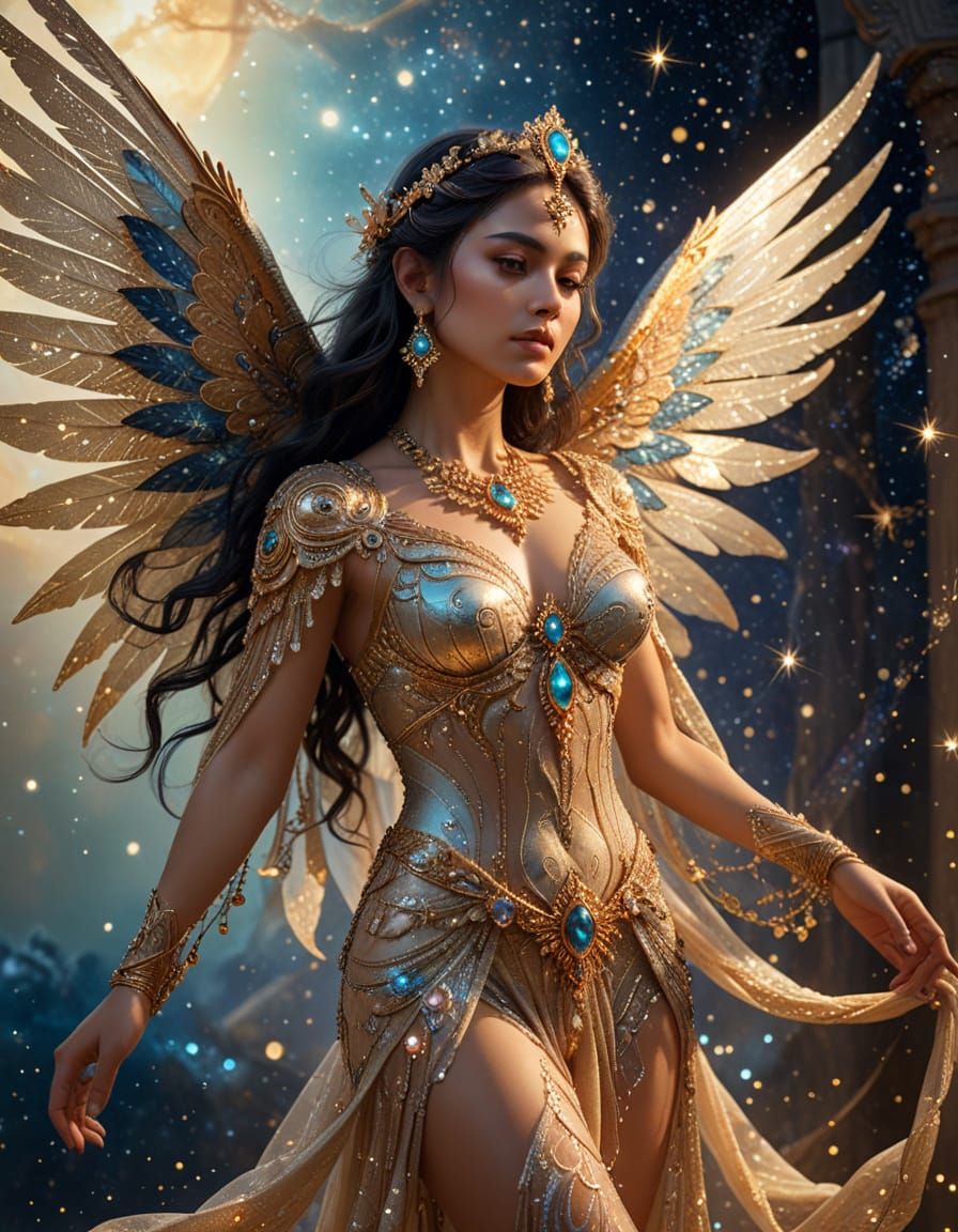 Ethereal Celestial Goddess in Painterly Fantasy Art